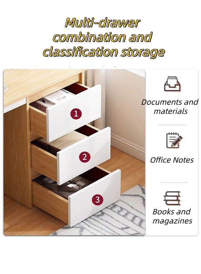 JCB CHIC Modern 100cm Computer Desk with 3 Drawers & Storage Shelf，Space-Saving Writing Desk With Storage Space Heavy Duty，Multifunctional  Sturdy Gaming Study table for Home Office - Image 4